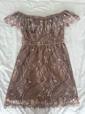 Wayf Off-Shoulder Lace Dress in Dusty Rose